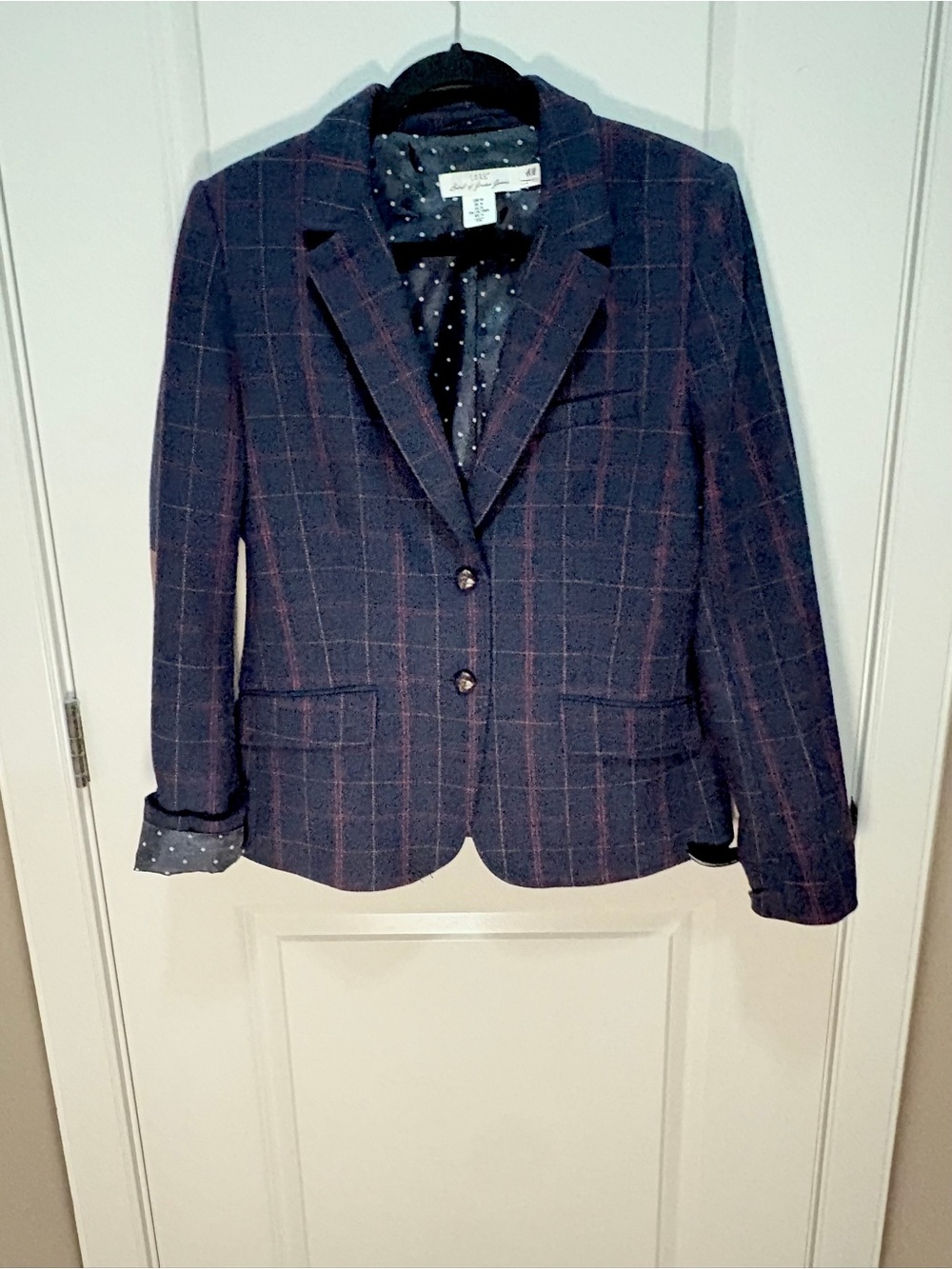 H&M Navy Windowpane Plaid Blazer - Tailored Women's Jacket